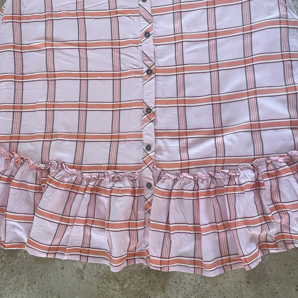 Maeve by Anthropologie Flounced Mini Dress Pink Plaid - SZ L - Picture 8 of 10